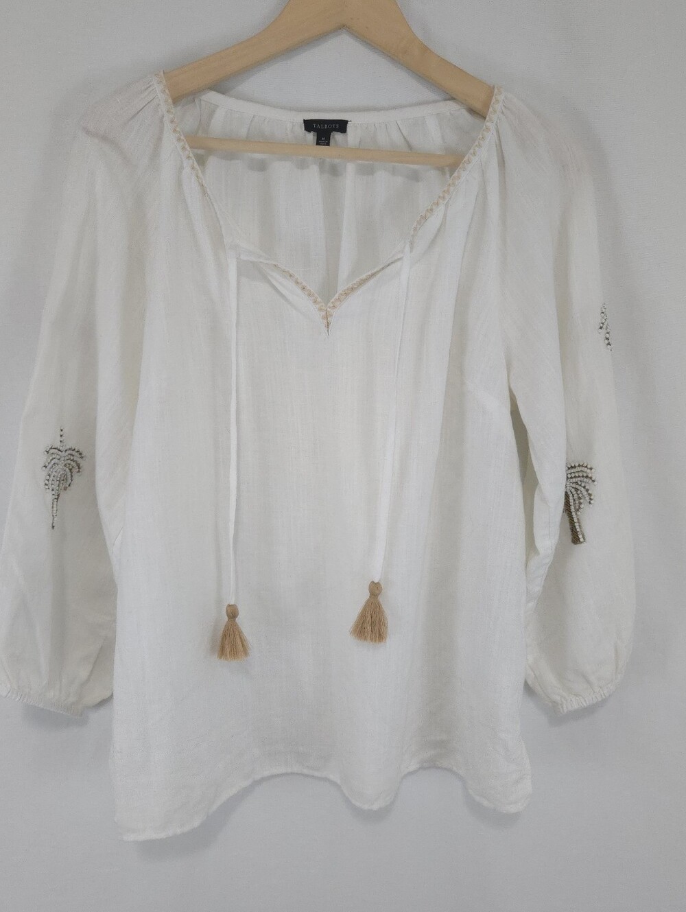 Talbots Women's Palm Embellished Linen Cotton Popover